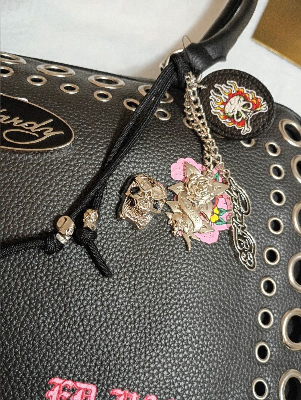 Ed Hardy Black Skull & Rose Eyelet Satchel - Picture 8 of 9